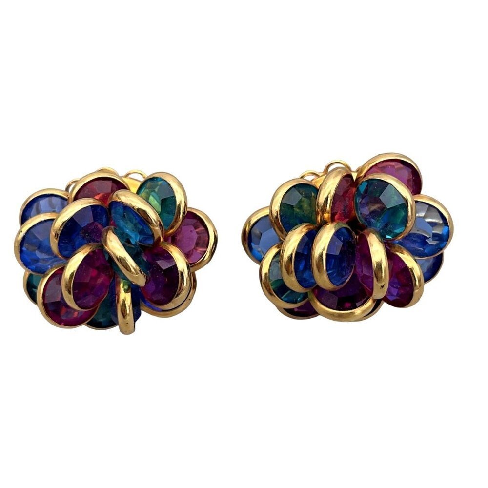 Savvy by Swarovski Crystal Flower Cluster Clip on Earrings Gold Tone